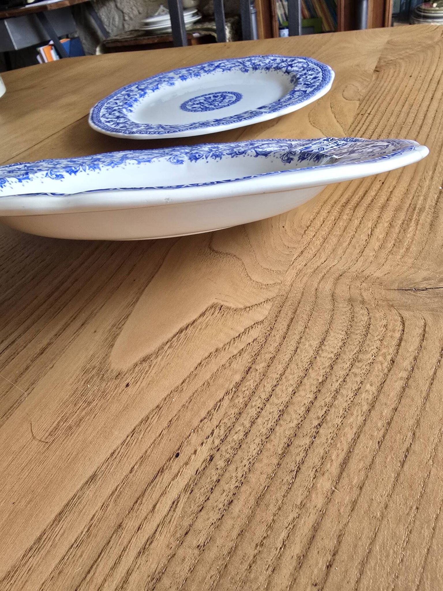 Gien service plates blue patterns perfect condition