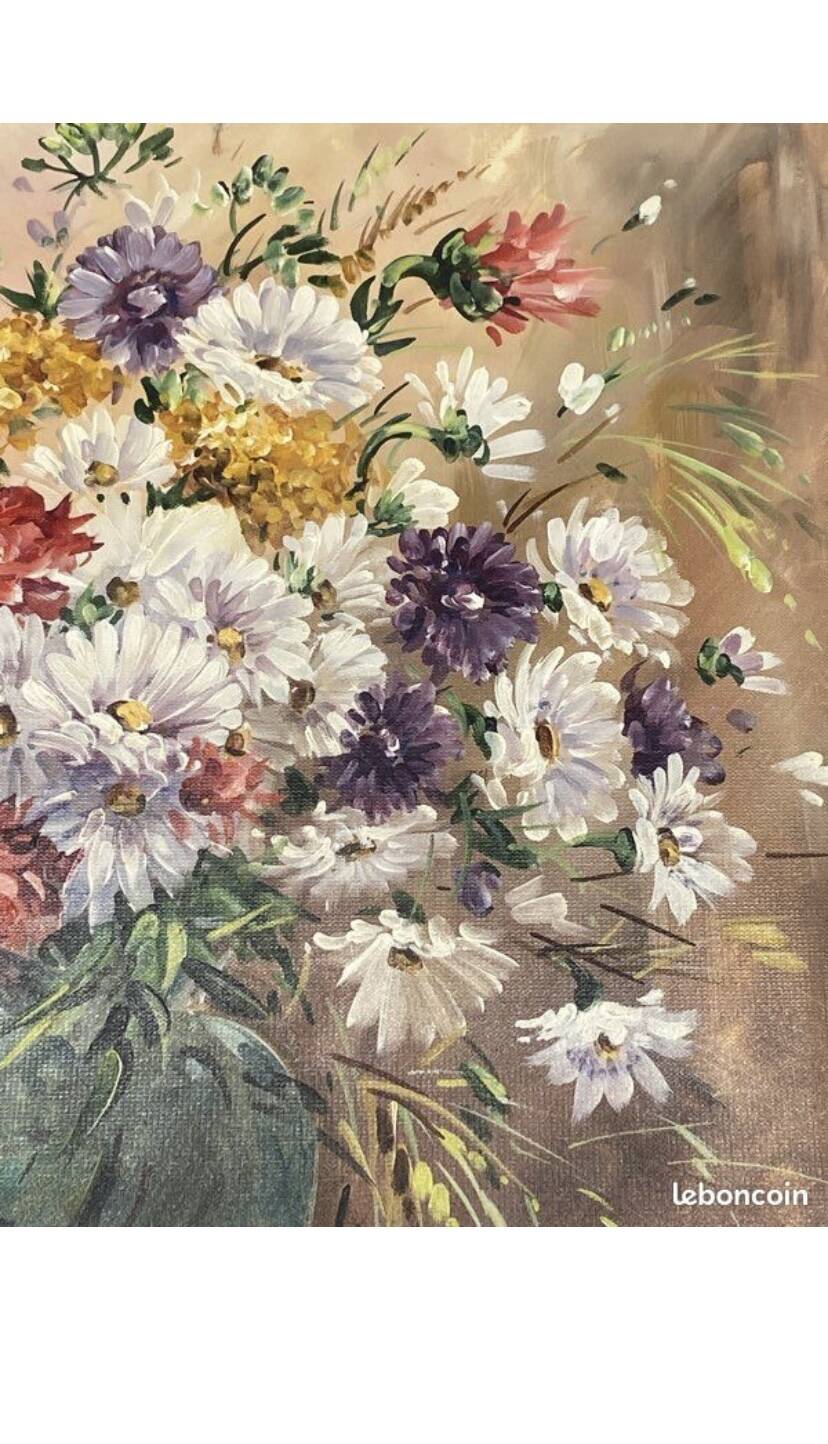 Oil on canvas bouquet of flowers signed Nicole Chalon