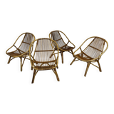 Ensemble vintage de 4 fauteuils club en rotin Rohe Noordwolde 1960