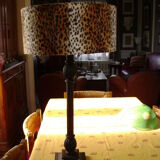 Table lamp with leopard lampshade
