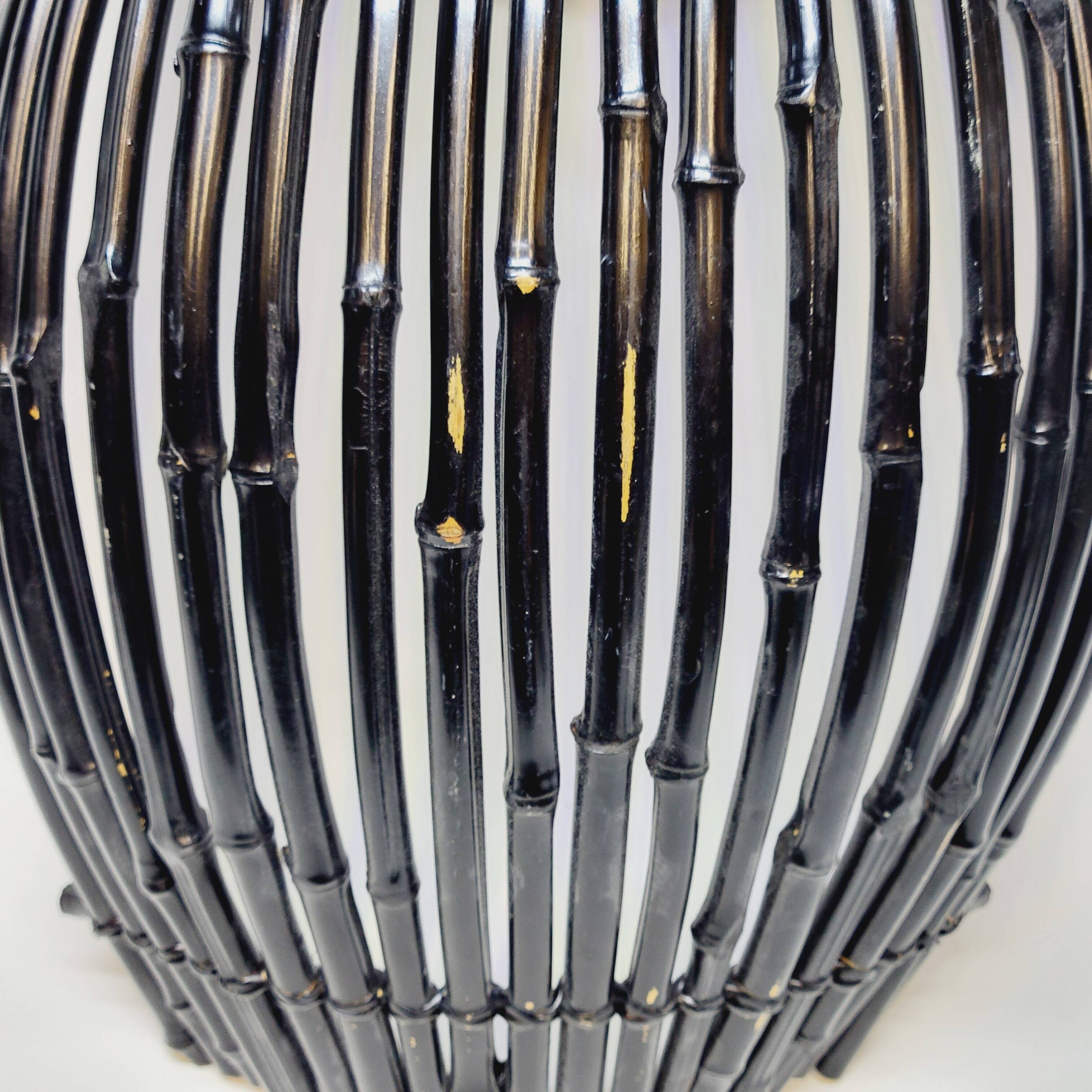 Large Vintage Black Bamboo Fruit Basket