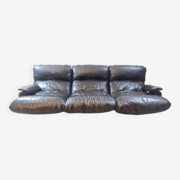 Vintage Scandinavian leather sofa, midcentury leather sofa