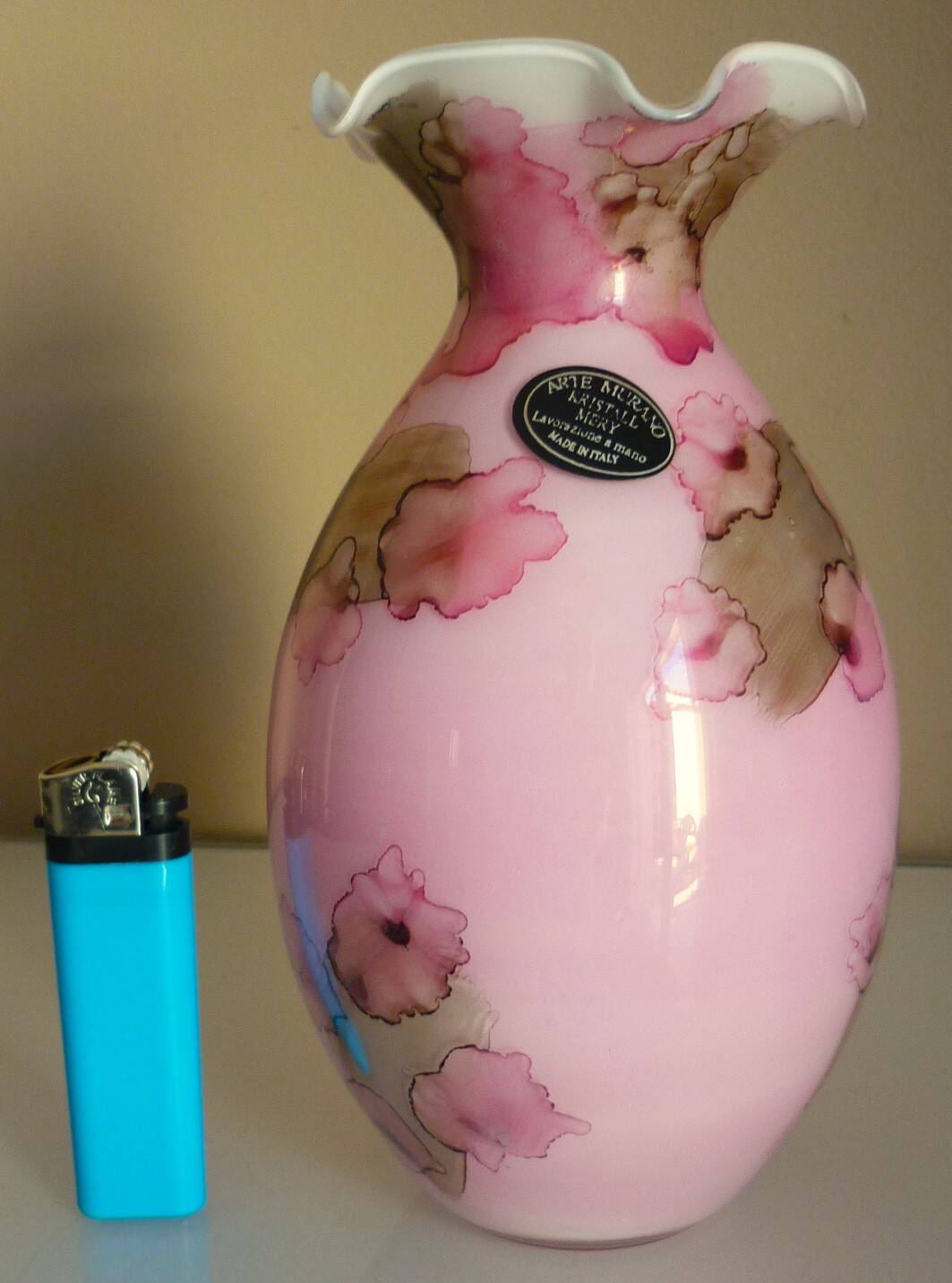 Pink vase, Murano Kristall Mery, blown glass with inclusions