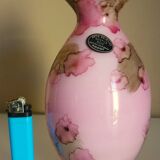 Vase rose, Murano Kristall Mery, verre soufflé avec inclusions