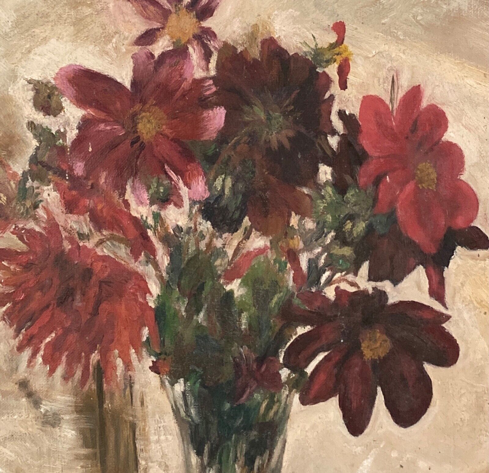 Oil on canvas R. Voyer still life with flowers by 1957