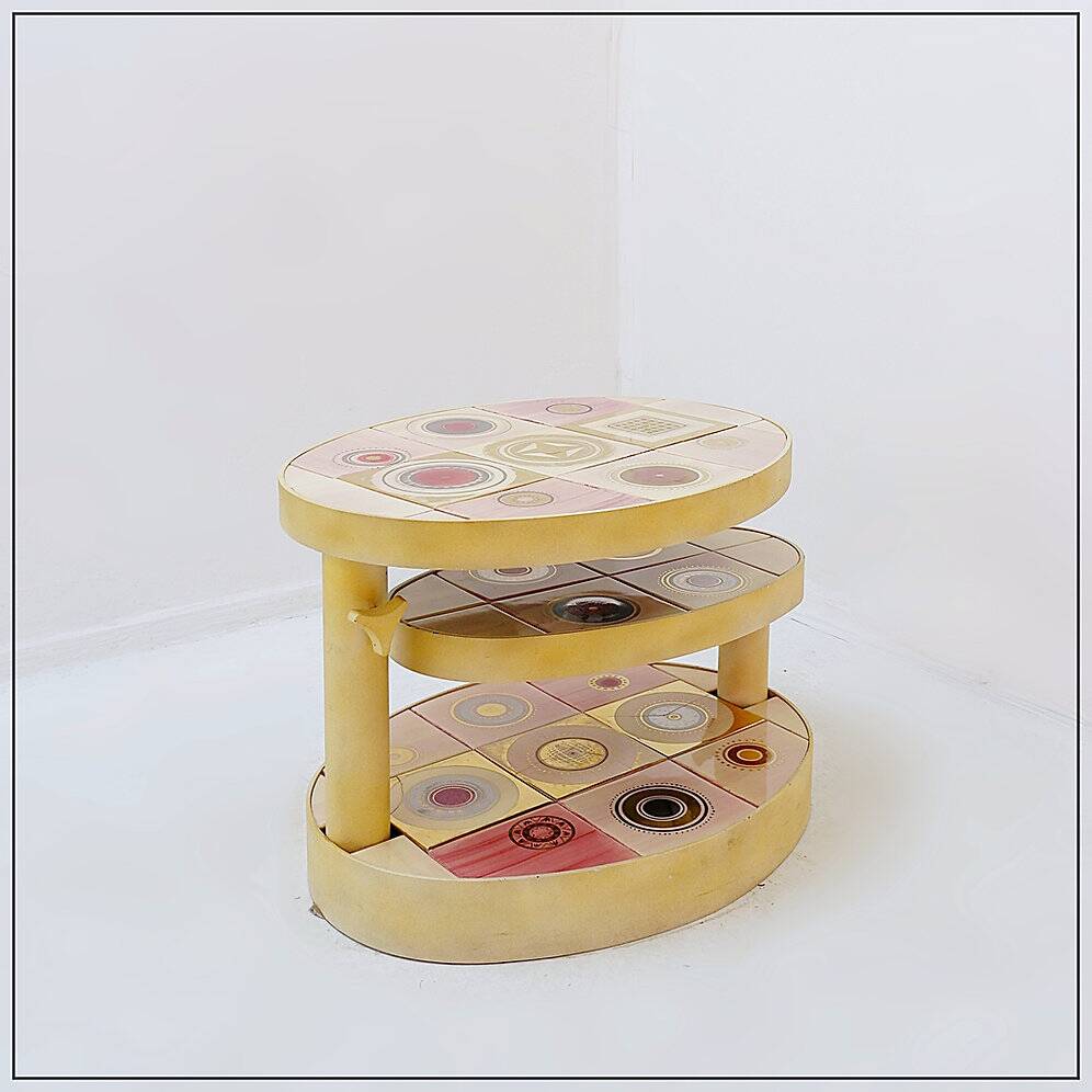 French pink ceramic swivel coffee table by Georges Pelletier, 1960s.