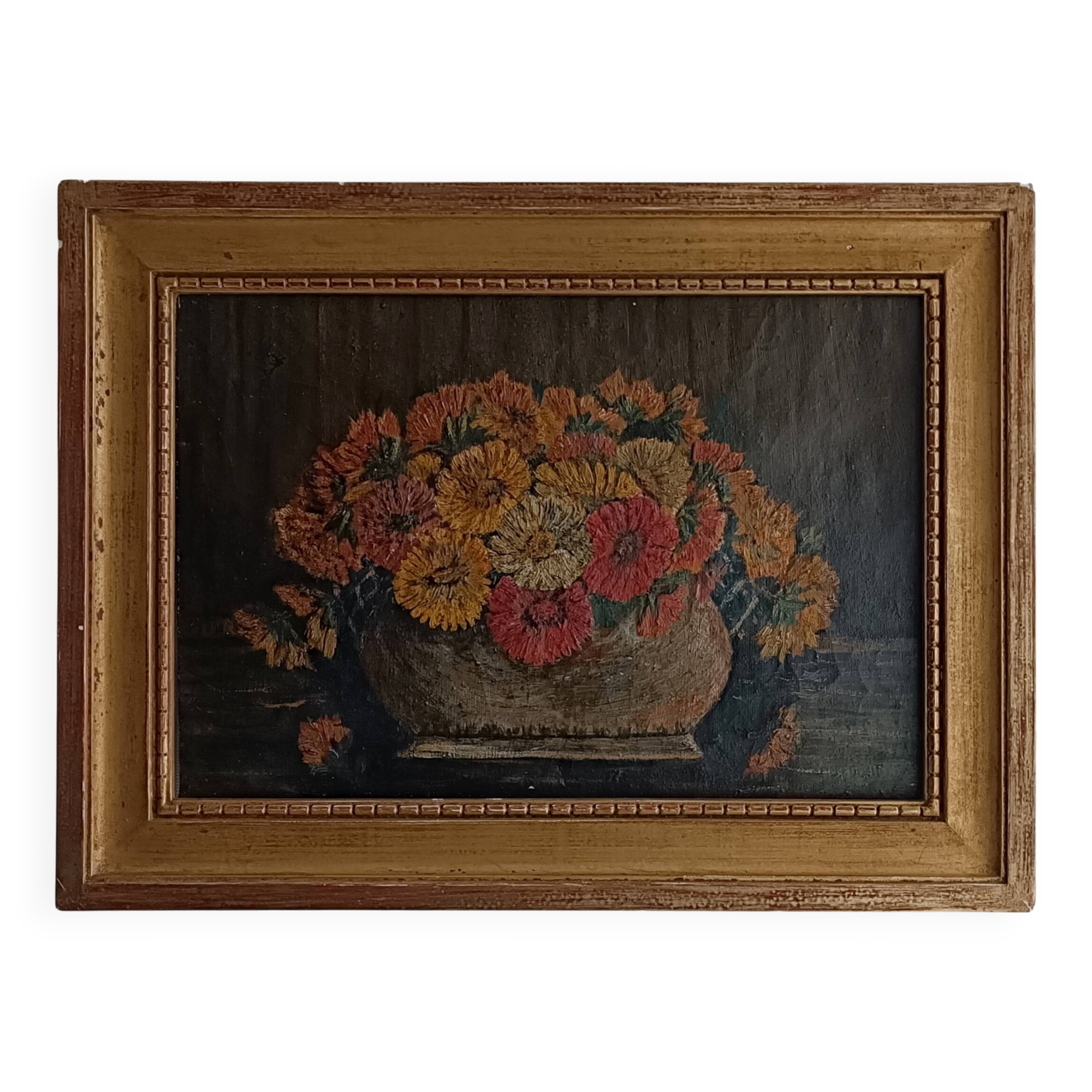 Still life painting of a bouquet of flowers