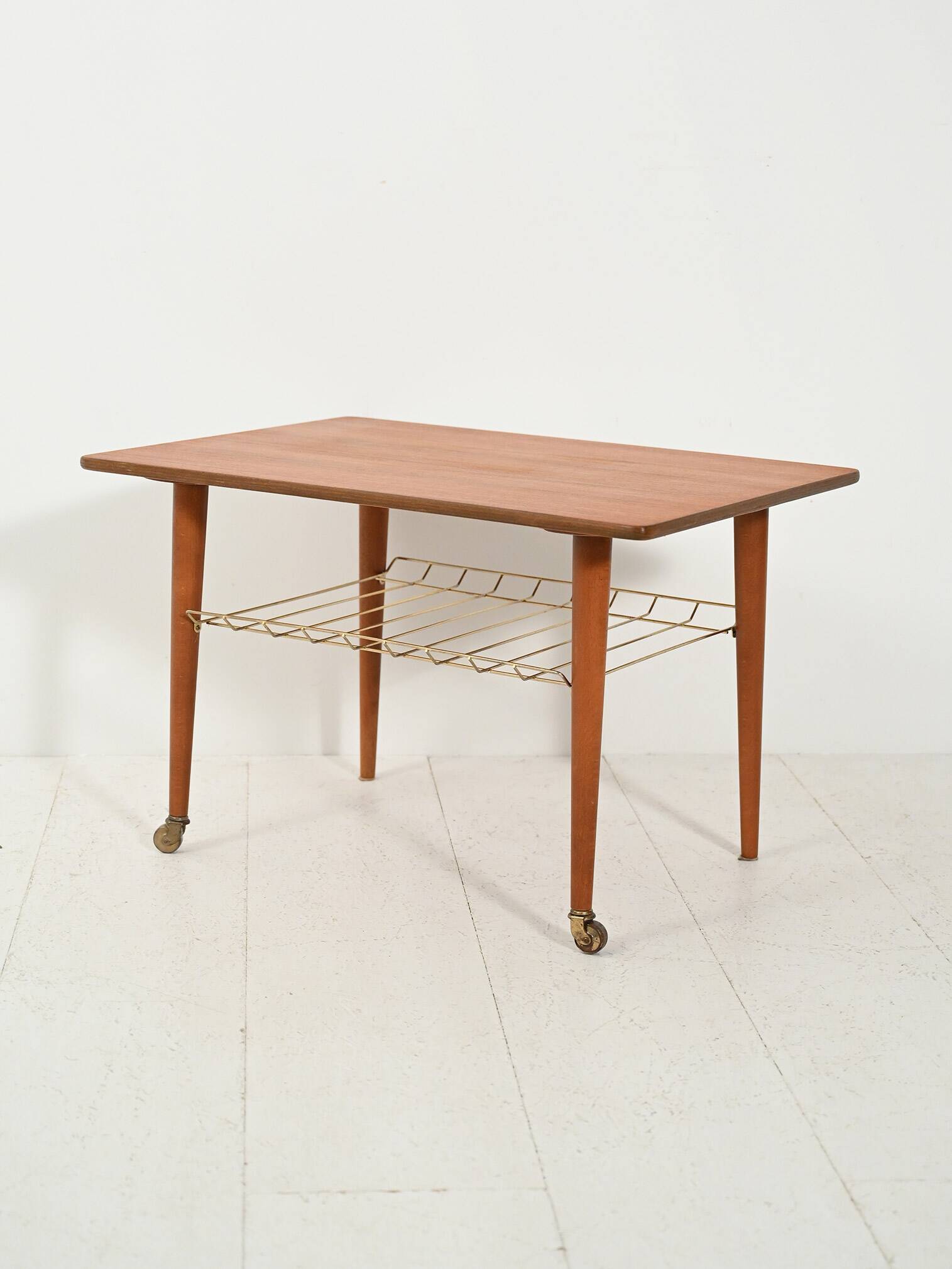Scandinavian Teak Coffee Table with brass shelf