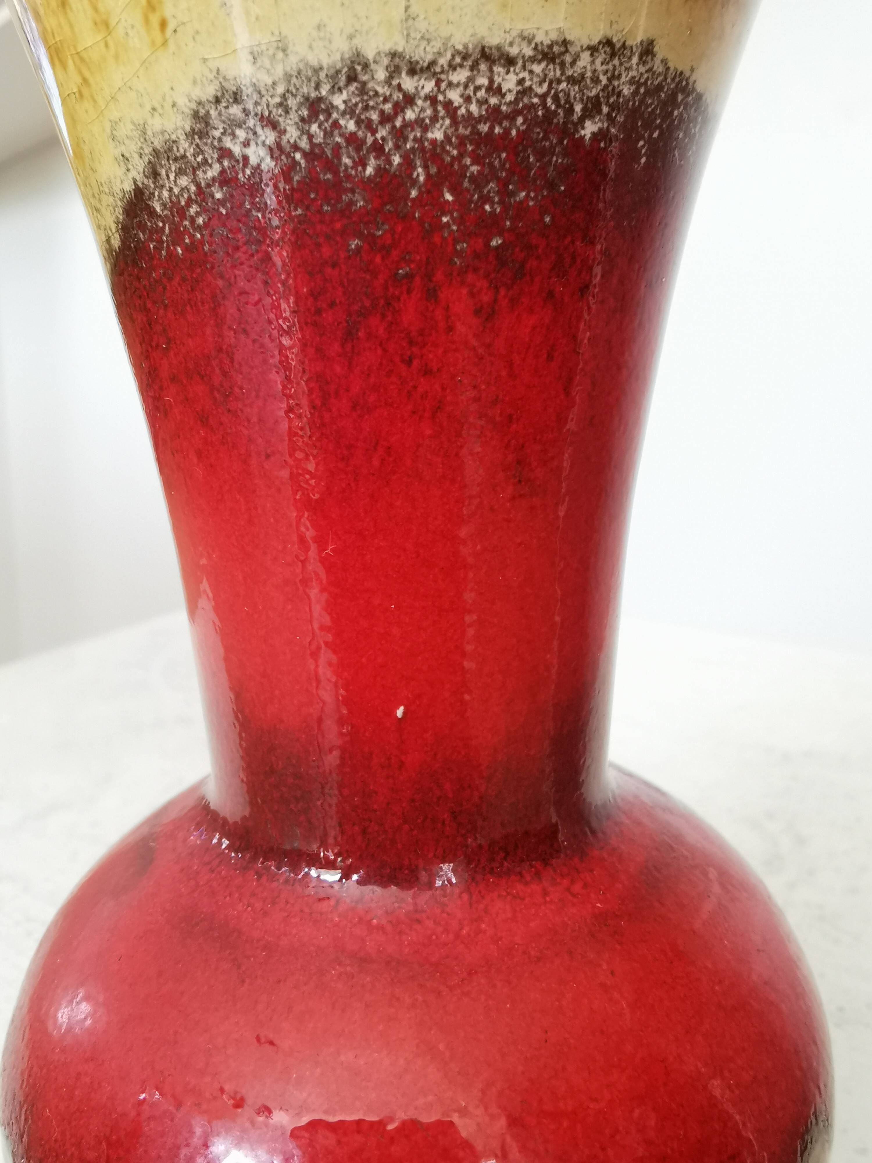 Vintage KIL Ceramic Vase: Red & Brown Lava Glaze, 1970s Yugoslavia