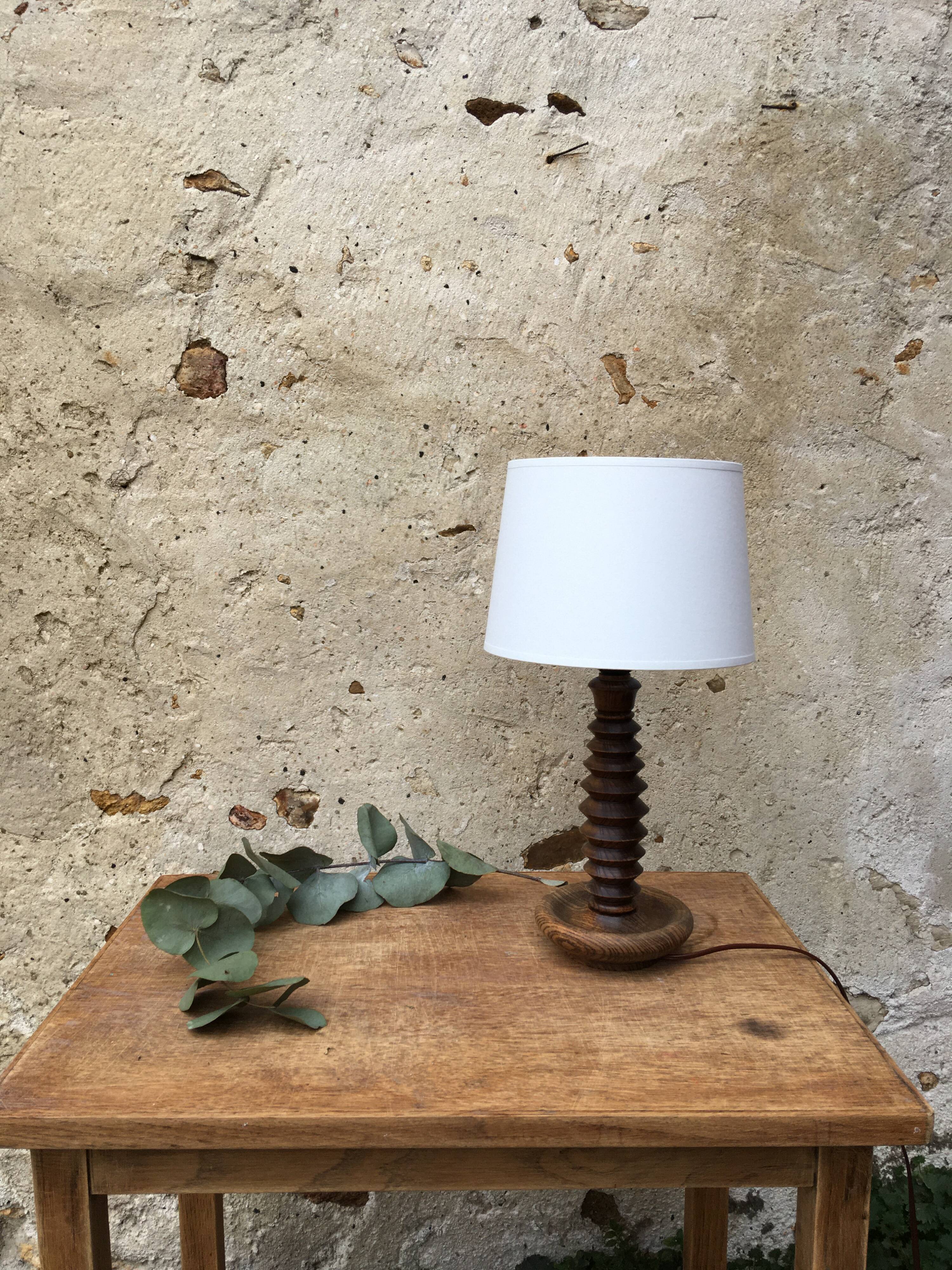Pied de lampe vintage en bois zig zag