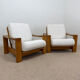 Pair of vintage armchairs in solid wood – new white fabric