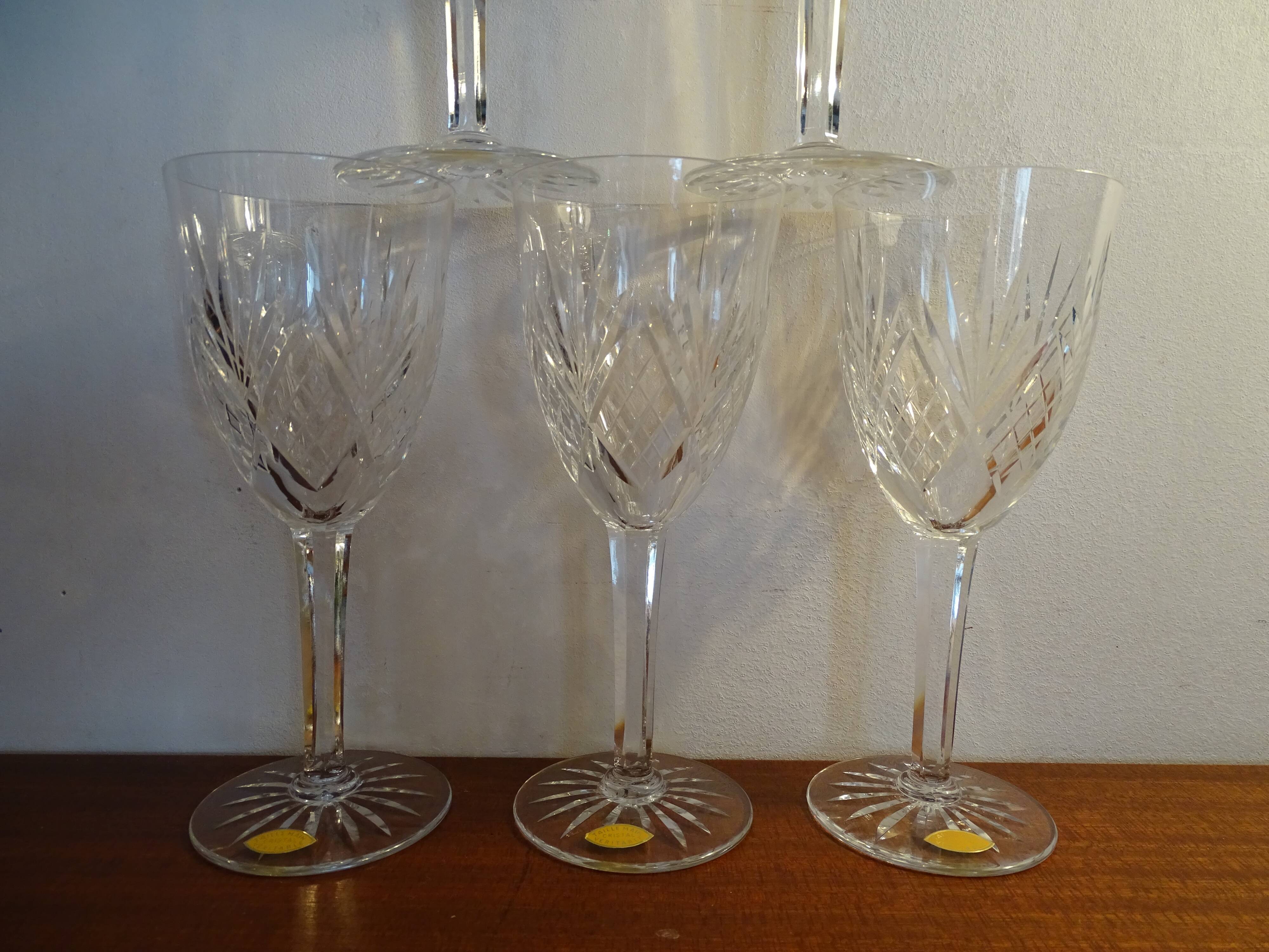 6 antique cut crystal water glasses from Lorraine