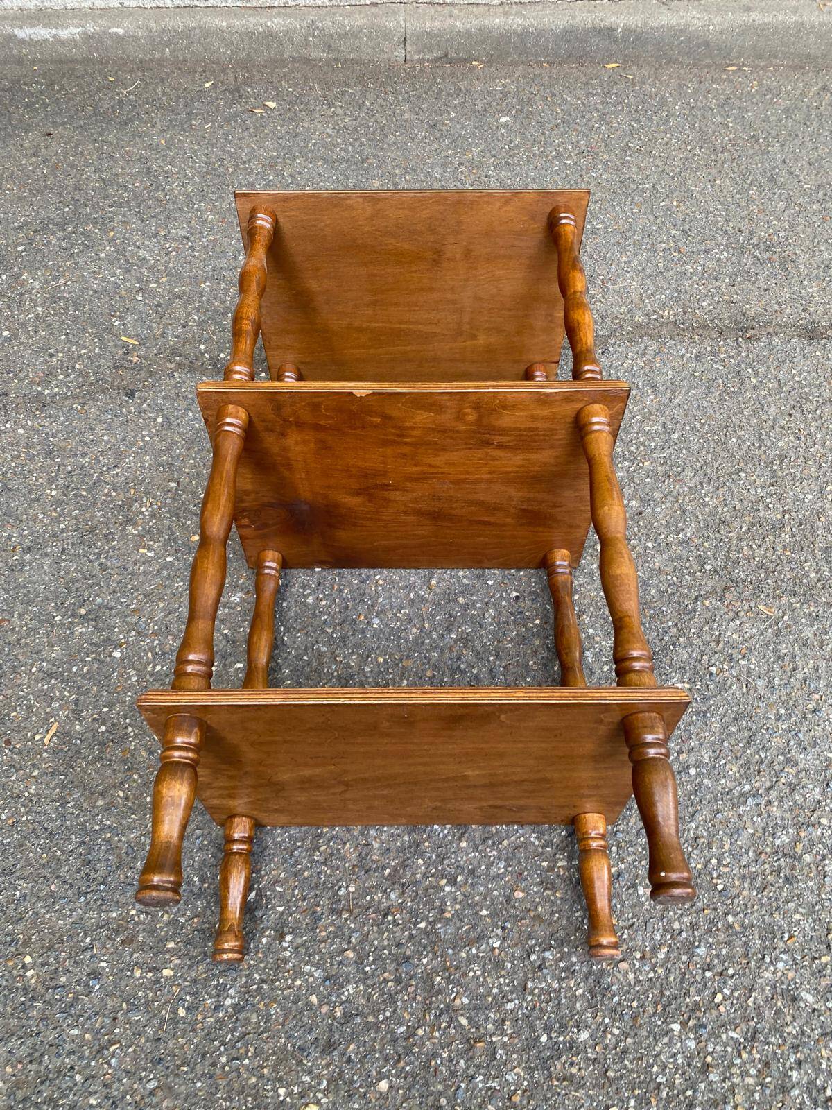 Vintage 3-tier oak side table, removable, 1970.