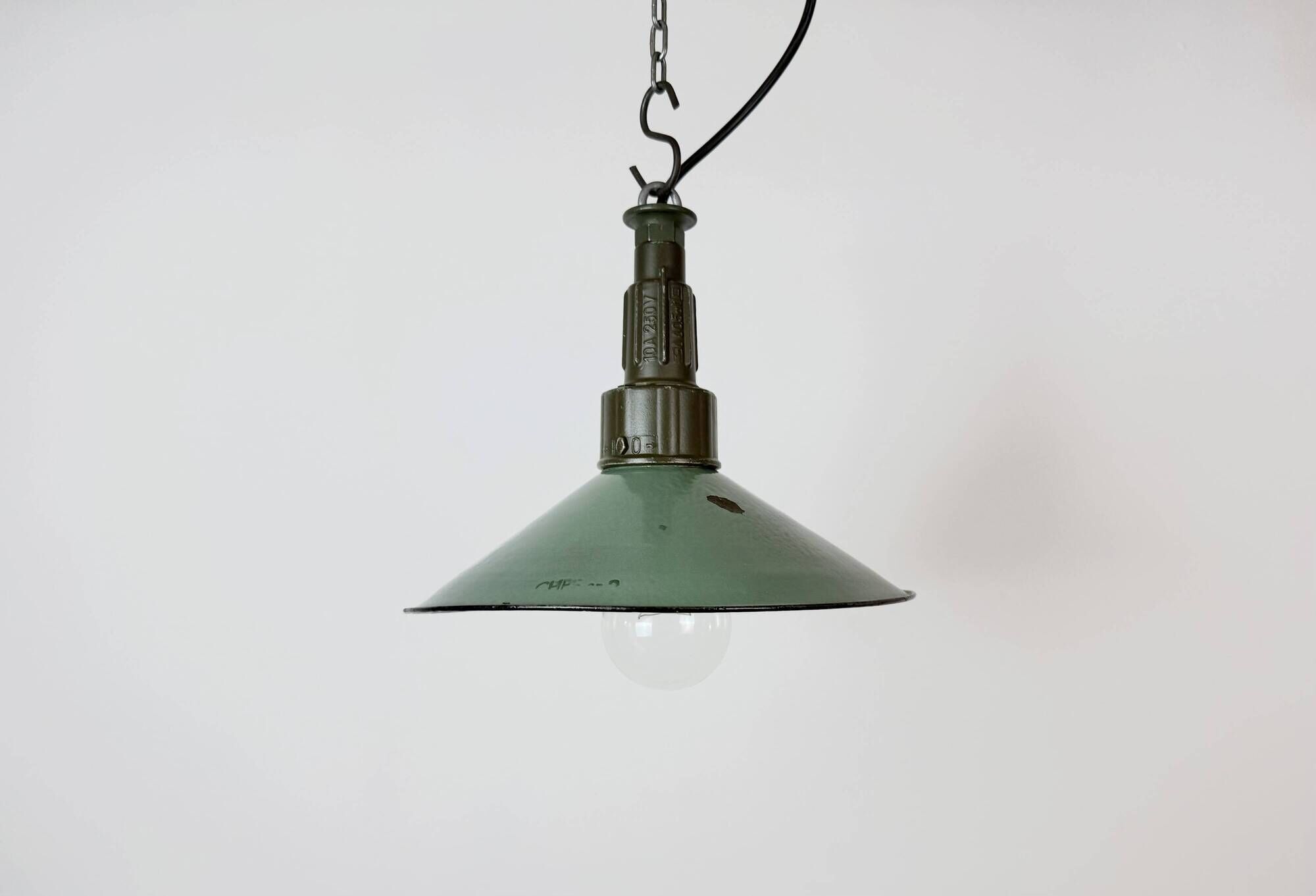 Industrial Petrol Enamel Military Pendant Lamp with Cast Aluminium Top