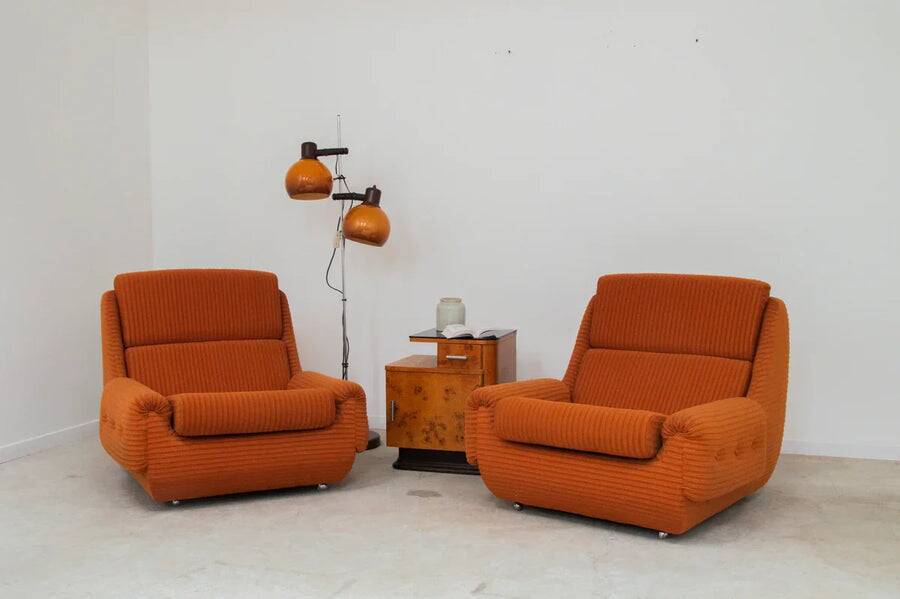 Paire de fauteuils Atlantis Orange République Tchèque 1970