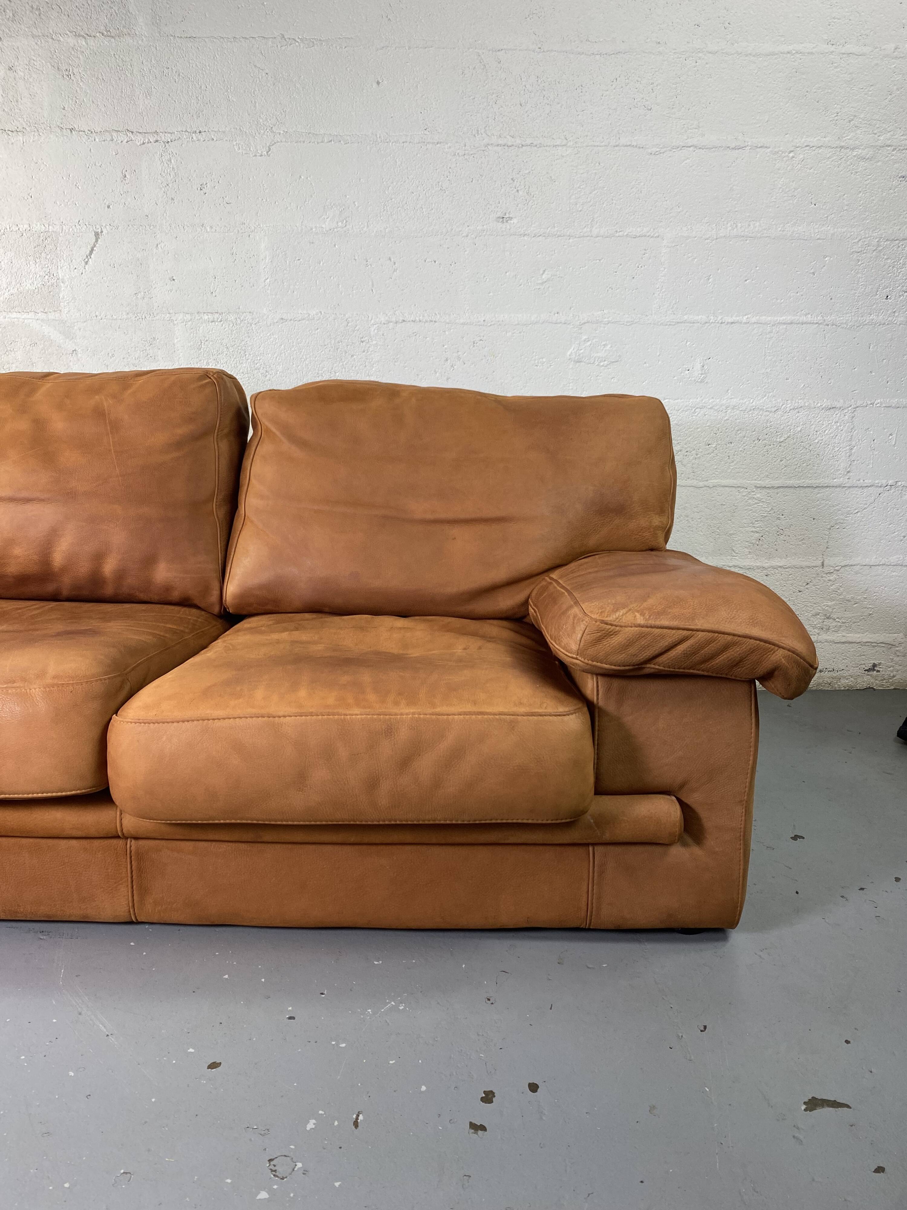 Roche-Bobois brown leather sofa