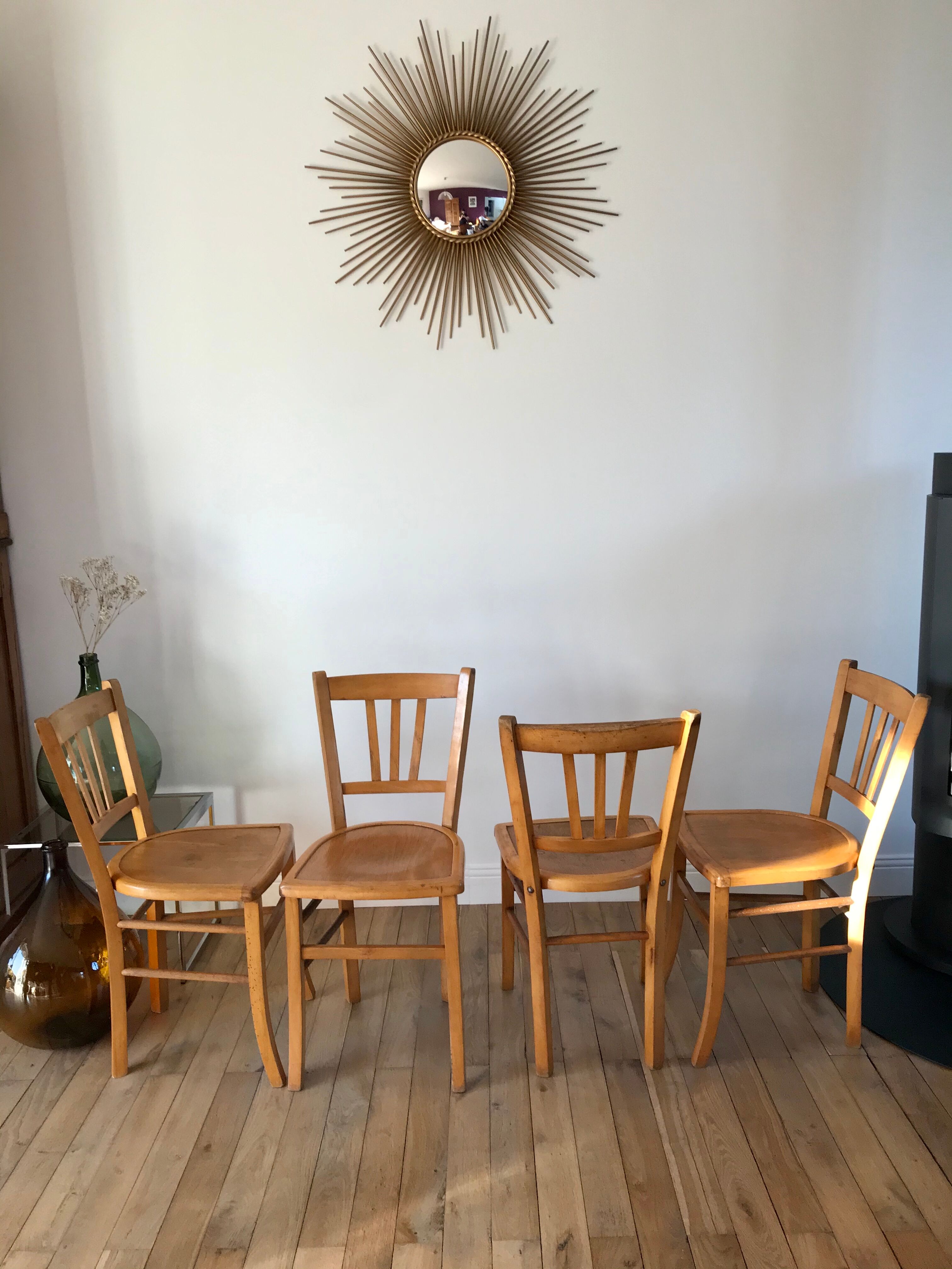 Set of 4 bistro chairs in beech wood 50s