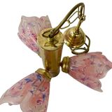 VINTAGE SPUTNIK BRASS CHANDELIER WITH PINK SHADES