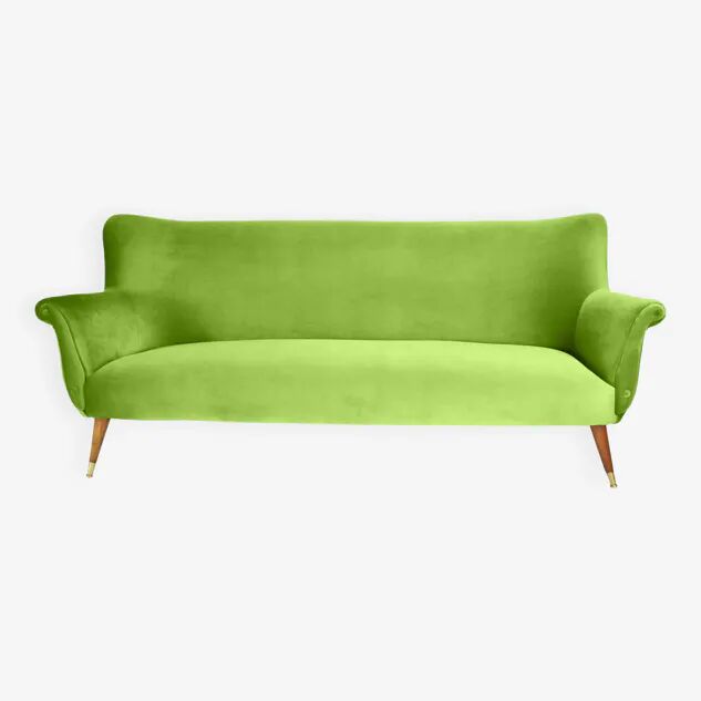 Three-seater velvet sofa, 1960s, pistachio, restored.