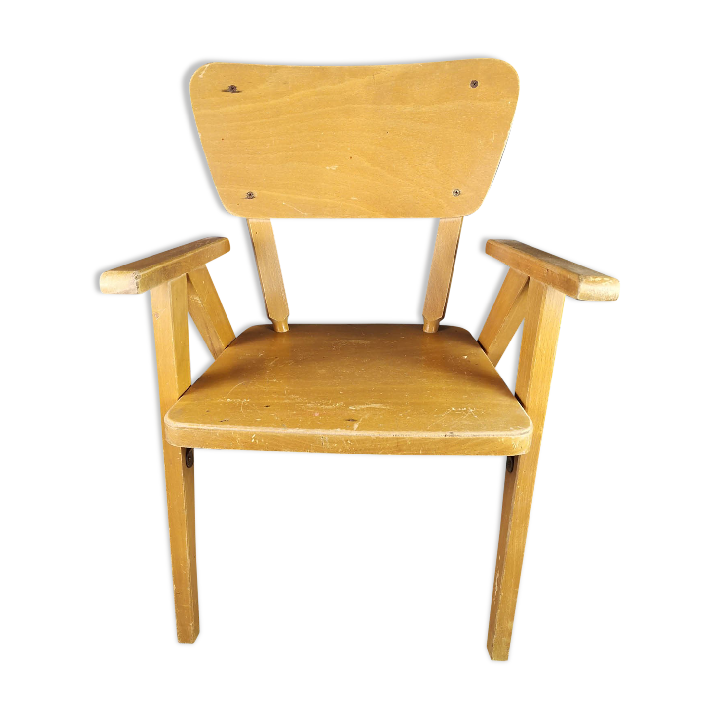 Vintage armchair child feet compass light wood