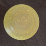 Yellow glass paste vase with navy blue handles