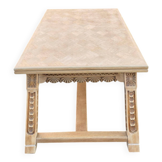 Renovated 19th-century Breton farmhouse dining table, extendable, in oak, 200-290 cm.