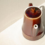 Brown enamelled sandstone teapot with a small lid