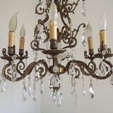 Magnificent French Antique Bronze Glass & Crystal 6 Light Cage Chandelier 4662