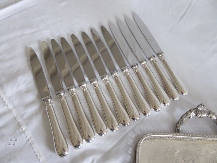 Set of 12 table knives in silver metal