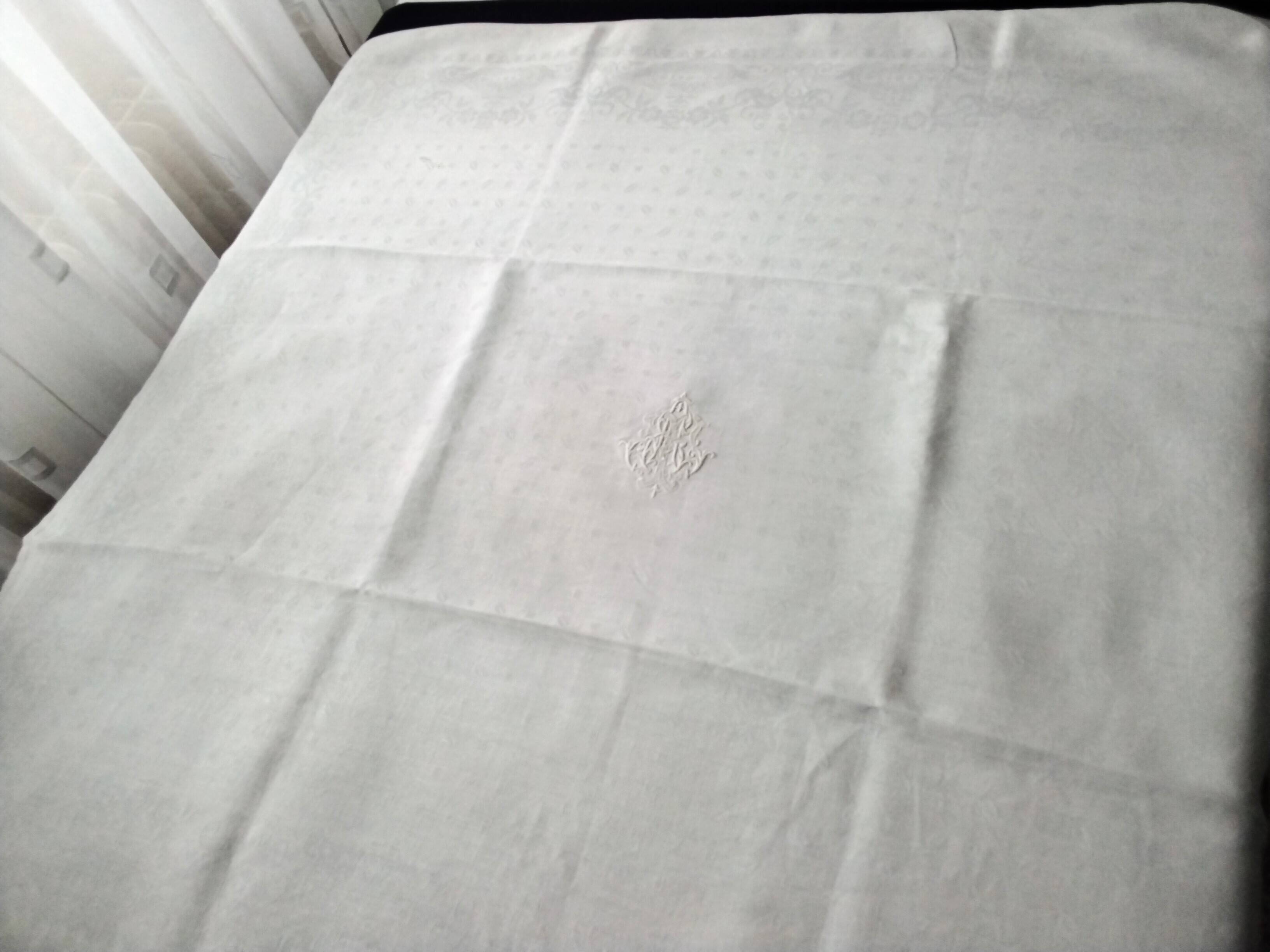 6 Large antique damask linen napkins Monogram AT