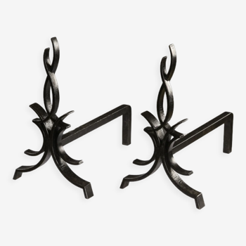 Pair of vintage wrought iron chenets