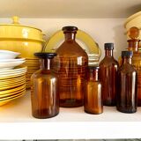 8 amber glass apothecary bottles
