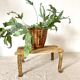 Low stool, wooden and metal plant holder