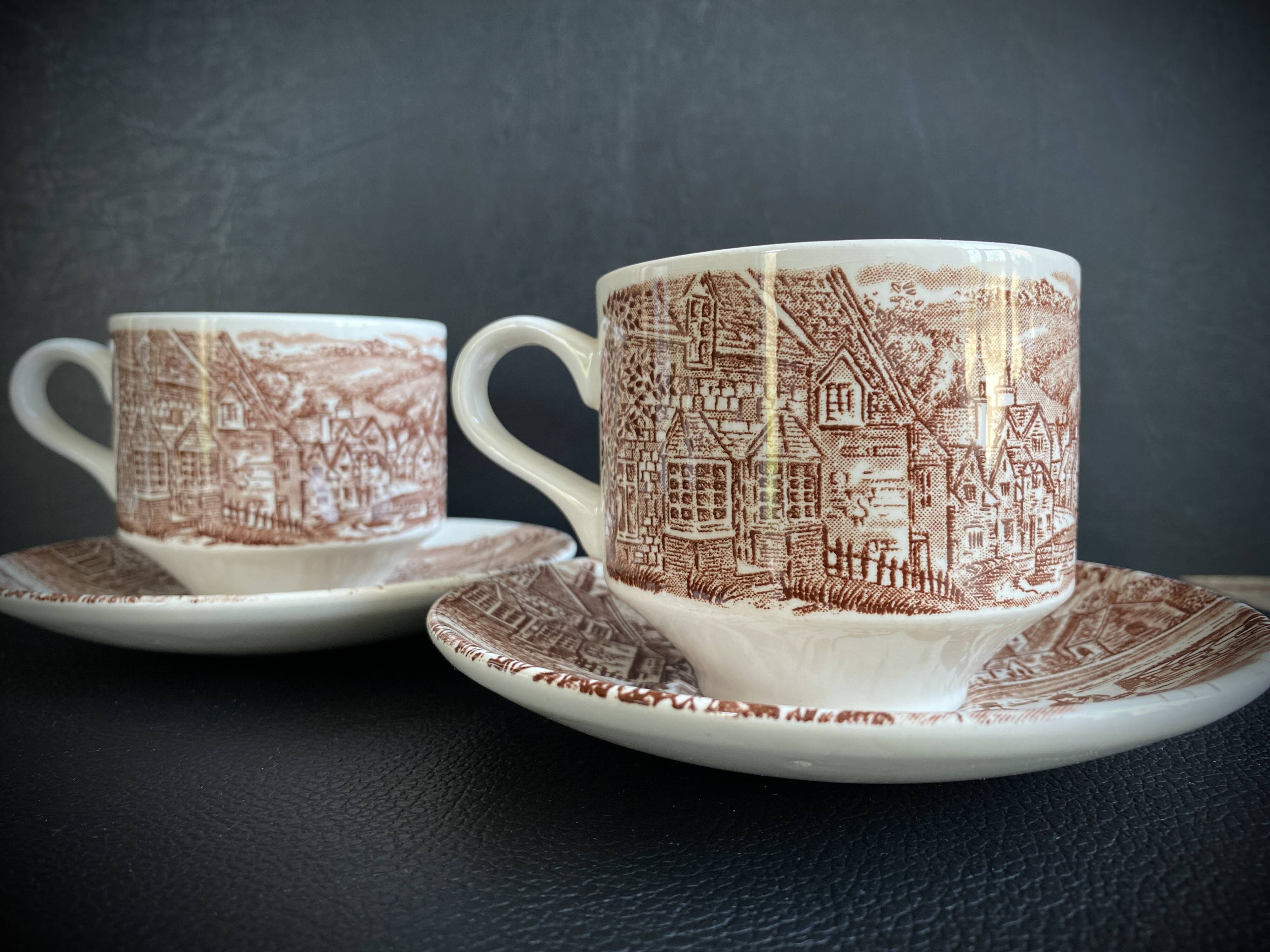 Duo of English Cups & Saucers Broadhurst Ironstone - Hunting Scene