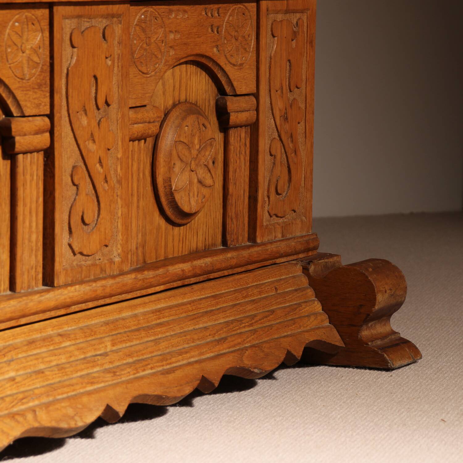 Carved Oak Chest with Decorative Front | Germany 1970s