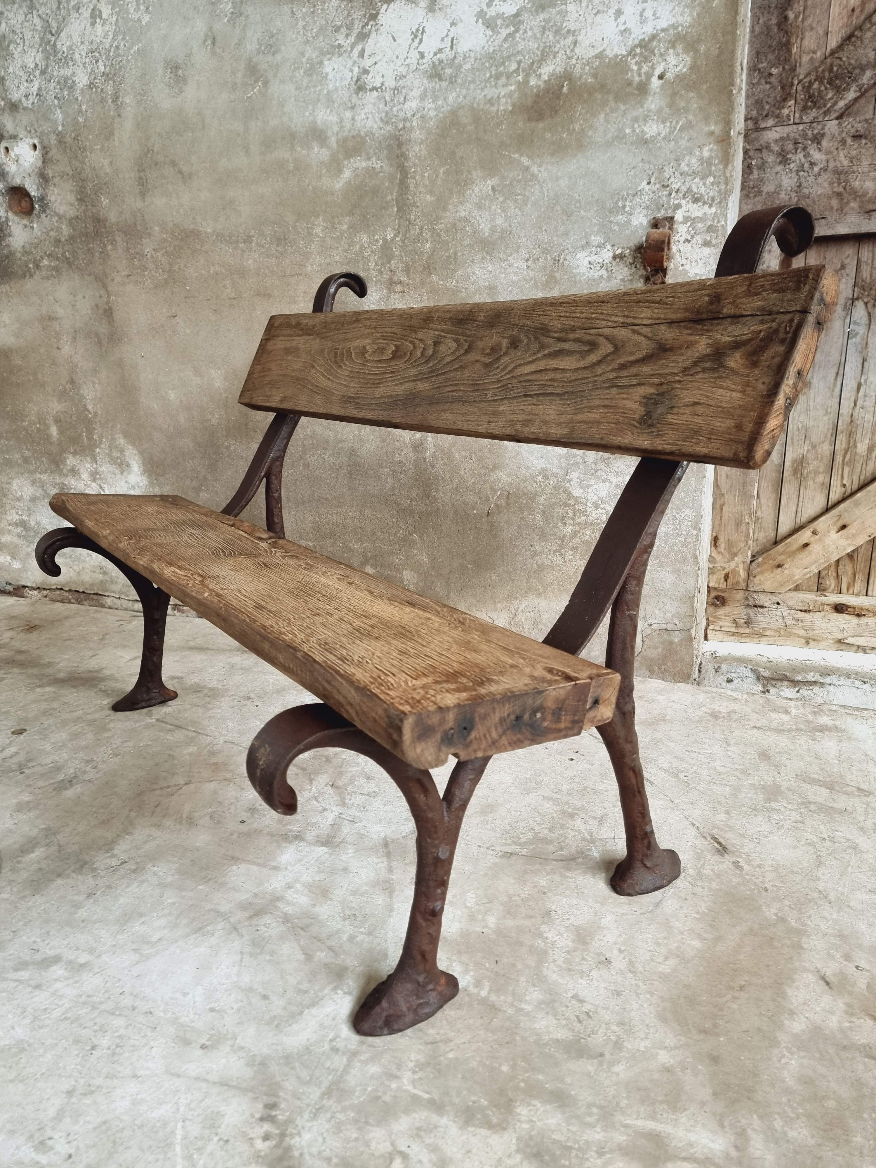 Antique garden bench park bench cast iron with oak