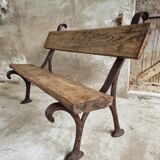Antique garden bench park bench cast iron with oak