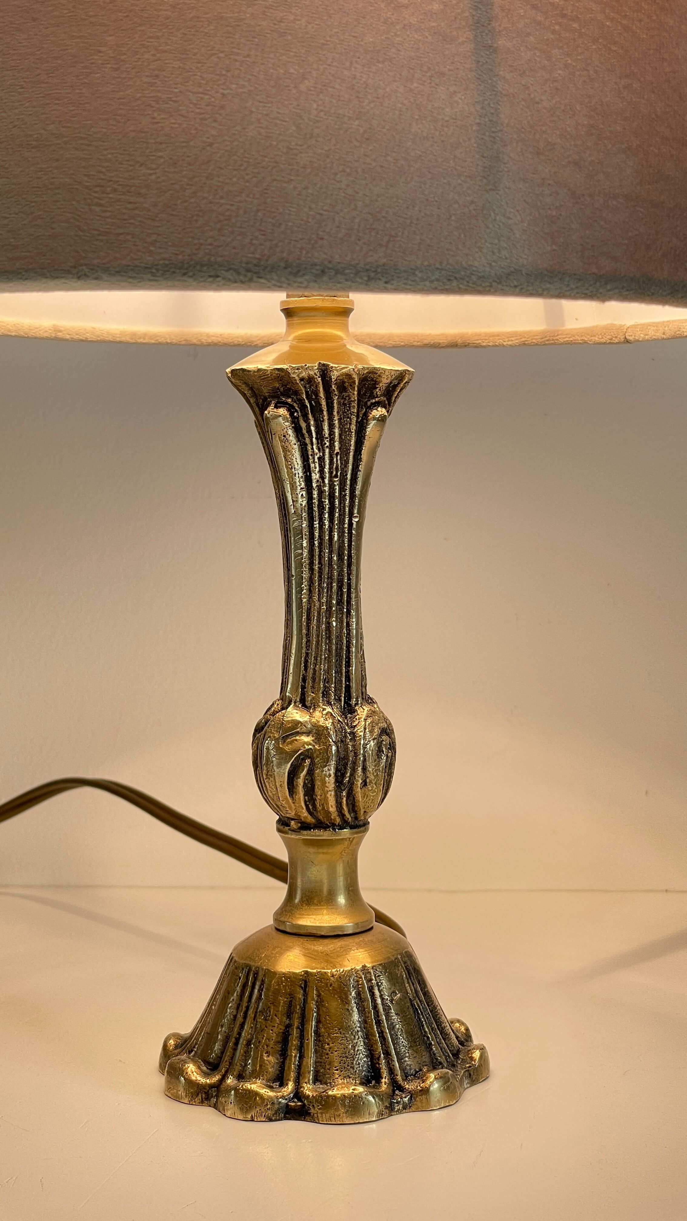 Solid brass lamp and vintage fabric