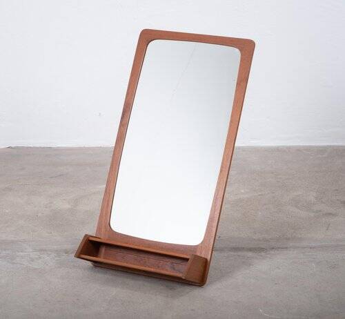 Teak Wall Mirror with Shelf, Denmark, 1960s