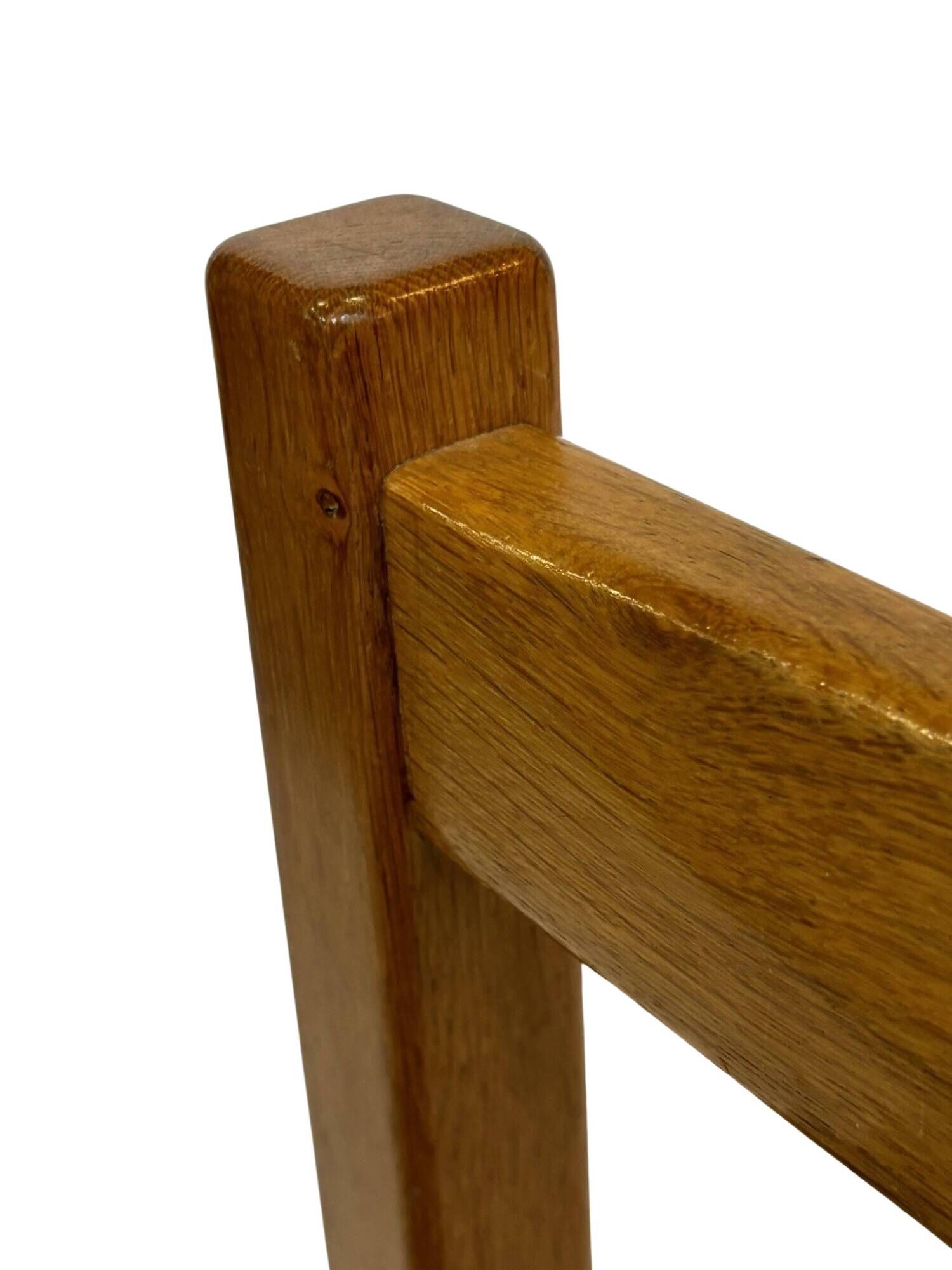 Set of four vintage chairs / stool - brutalist style minimalist oak and wicker 60s