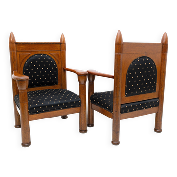 Fauteuils en chêne Art Déco École d'Amsterdam des années 1920