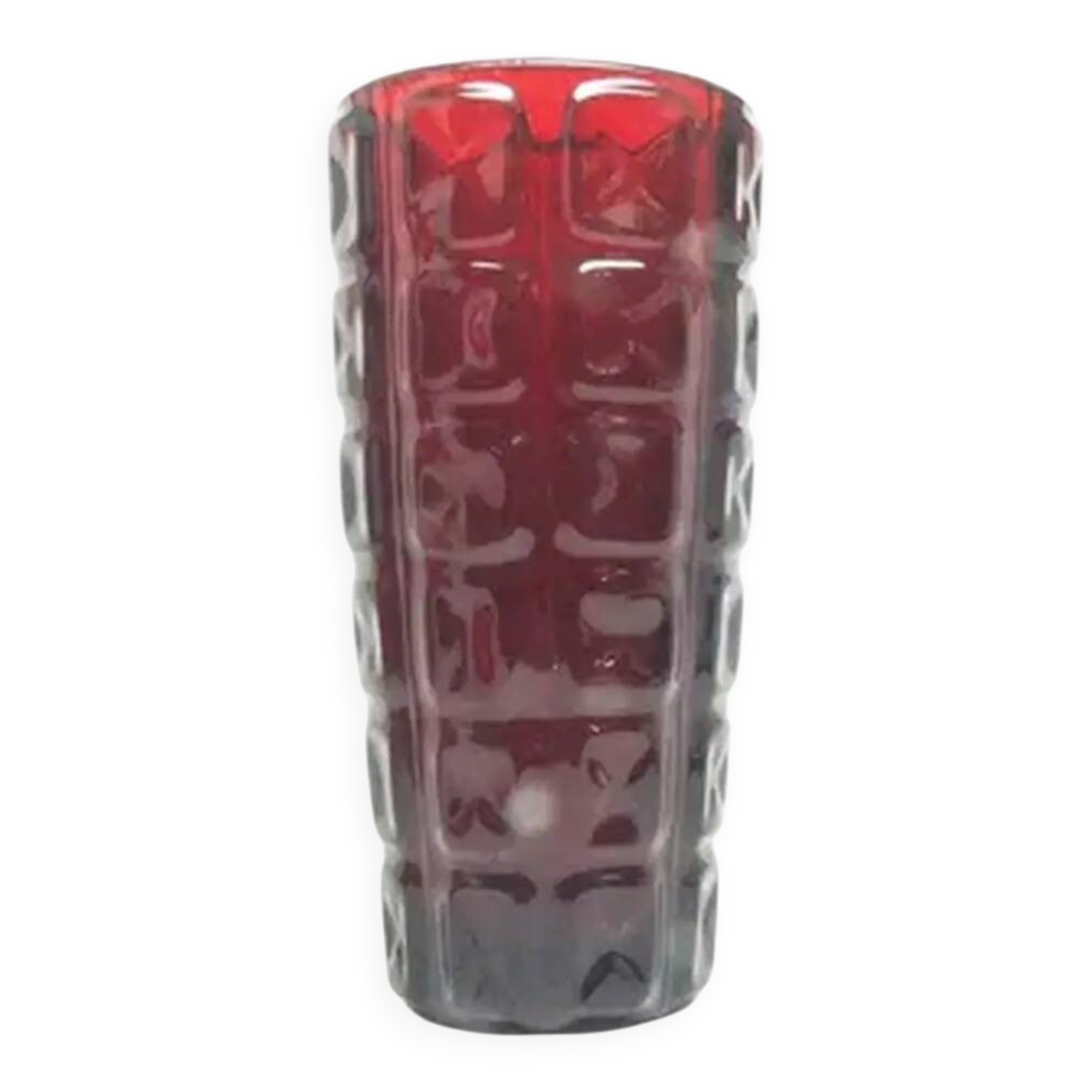 Mid-century modern vase, red soda glass, Ząbkowice, Poland, 1970s