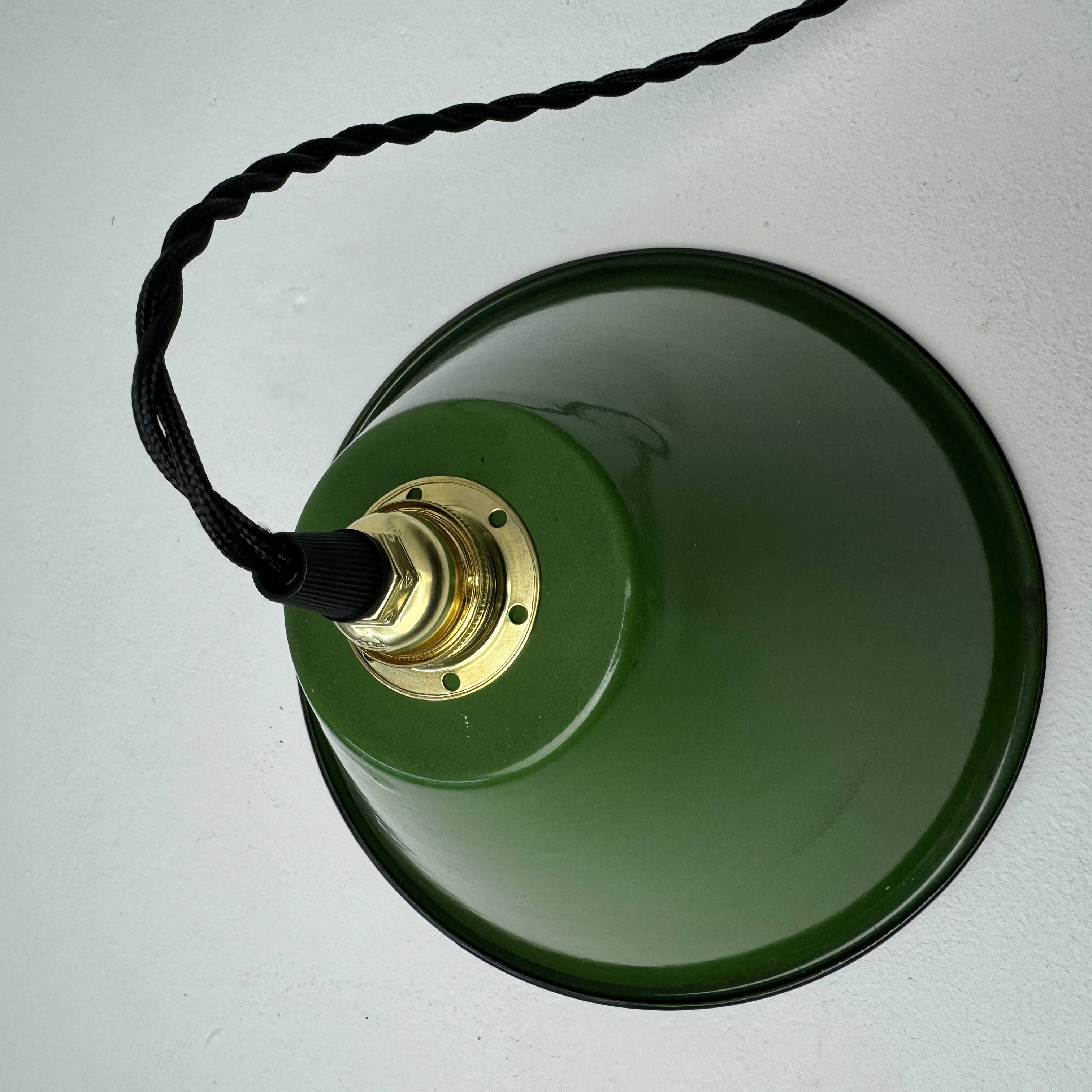 Set of 3 enamelled conical industrial pendants