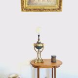 Oval side table with double top in wood - Art Deco style 1940s