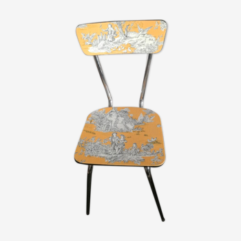 Chaise style formica revalorisée toile de jouy jaune moutarde