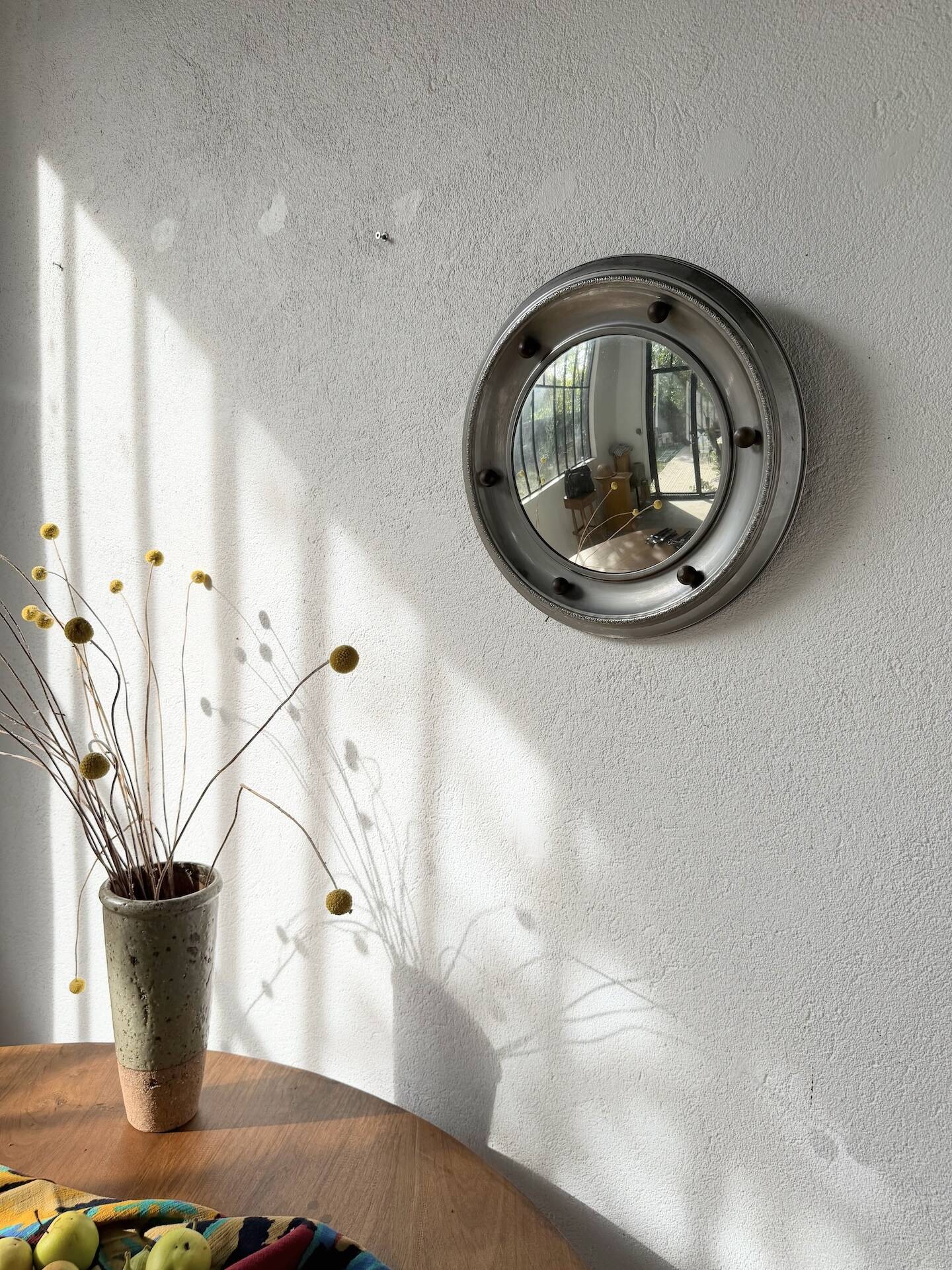 Round convex metal mirror in English style 1900