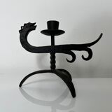Zoomorphic dragon candle holder in wrought iron