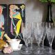 Five vintage cut crystal champagne flutes