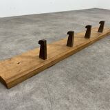Brutalist pine chalet style wall coat rack, 4 hooks