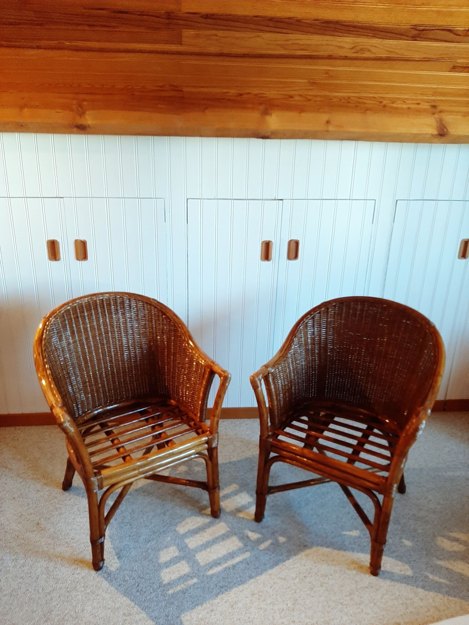 Set of 2 armchairs in adult varnished woven rattan